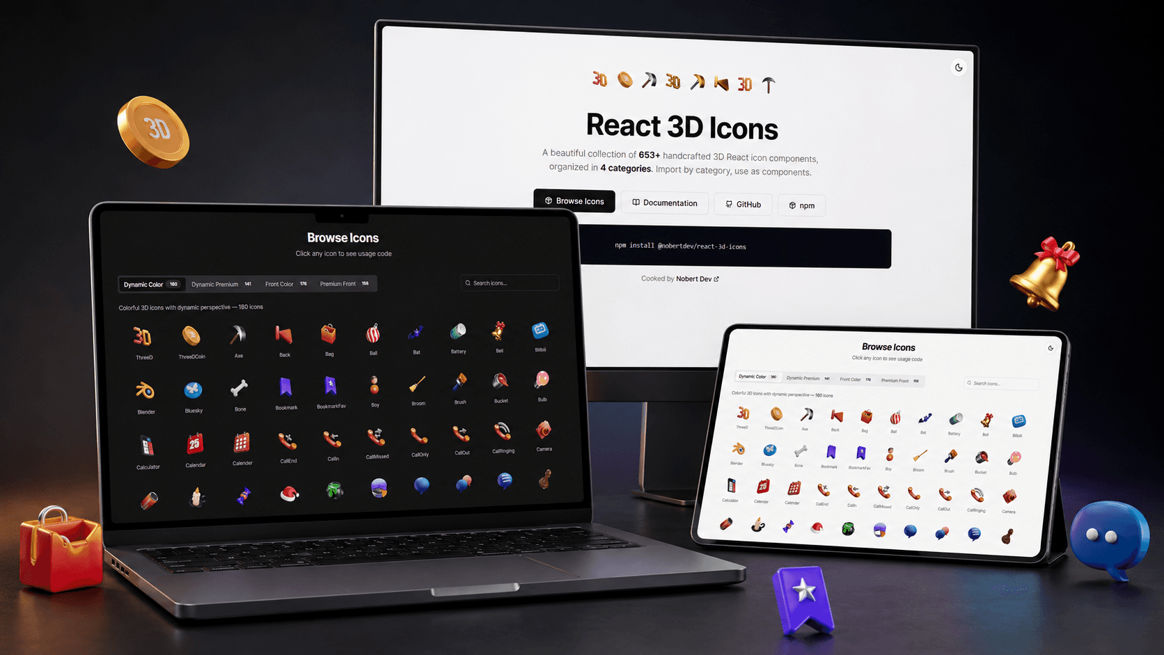 Preview of React 3D Icons